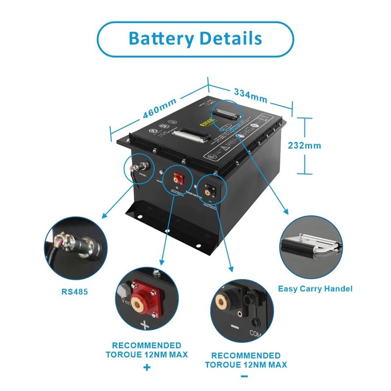شحن بطارية عربة الغولف 12.8v 24v 36v 48v 51.2v 72v 100AH بطارية ليثيوم أيون لايفبو4 مع برنامج ذكي BMS
