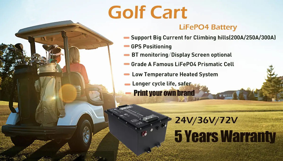 شحن بطارية عربة الغولف 12.8v 24v 36v 48v 51.2v 72v 100AH بطارية ليثيوم أيون لايفبو4 مع برنامج ذكي BMS