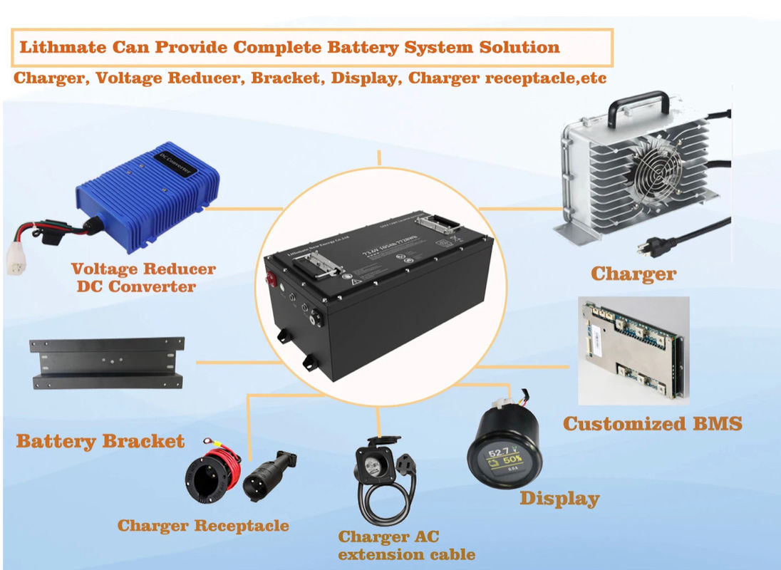 OEM ODM قابلة لإعادة الشحن 36v 48v 72v 100ah 200ah 300ah بطارية ليثيوم أيون Lifepo4 بطاريات عربة الغولف