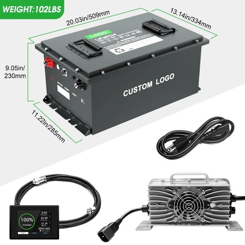 58.4V 100ah 105ah 200ah عربة الغولف LiFePO4 بطارية ليثيوم أيون الكهربائية 51.2V دورة عميقة IP64